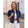 imageAllegra K Casual Jean Jacket for Womens Short Puff Sleeves ButtonDown Denim JacketBlack Blue