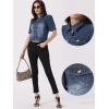 imageAllegra K Casual Jean Jacket for Womens Short Puff Sleeves ButtonDown Denim JacketBlue