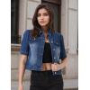 imageAllegra K Casual Jean Jacket for Womens Short Puff Sleeves ButtonDown Denim JacketBlue