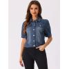 imageAllegra K Casual Jean Jacket for Womens Short Puff Sleeves ButtonDown Denim JacketDark Blue
