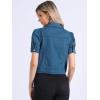 imageAllegra K Casual Jean Jacket for Womens Short Puff Sleeves ButtonDown Denim JacketDenim Blue