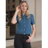imageAllegra K Casual Jean Jacket for Womens Short Puff Sleeves ButtonDown Denim JacketDenim Blue
