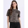 imageAllegra K Casual Jean Jacket for Womens Short Puff Sleeves ButtonDown Denim JacketGrey