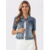 imageAllegra K Casual Jean Jacket for Womens Short Puff Sleeves ButtonDown Denim JacketGrey Blue