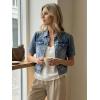 imageAllegra K Casual Jean Jacket for Womens Short Puff Sleeves ButtonDown Denim JacketGrey Blue