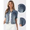 imageAllegra K Casual Jean Jacket for Womens Short Puff Sleeves ButtonDown Denim JacketGrey Blue