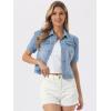 imageAllegra K Casual Jean Jacket for Womens Short Puff Sleeves ButtonDown Denim JacketLight Blue