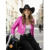 imageAllegra K Cropped Leather Jacket for Womens Concert PU Motorcycle JacketHot Pink