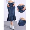 imageAllegra K Denim Jean Skirt for Women Casual Washed High Waisted Fishtail Midi Jean SkirtsDark Blue