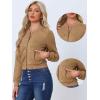imageAllegra K Faux Suede Cropped Coat for Womens Stand Collar Zip Up Biker Moto Bomber JacketsKhaki