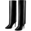 imageAllegra K Knee High Boots Women Pointed Toe Stiletto Heel Shark Boots Fold Over Boots for WomenBlack
