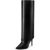 imageAllegra K Knee High Boots Women Pointed Toe Stiletto Heel Shark Boots Fold Over Boots for WomenBlack