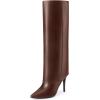 imageAllegra K Knee High Boots Women Pointed Toe Stiletto Heel Shark Boots Fold Over Boots for WomenBrown