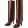 imageAllegra K Knee High Boots Women Pointed Toe Stiletto Heel Shark Boots Fold Over Boots for WomenBrown