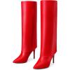 imageAllegra K Knee High Boots Women Pointed Toe Stiletto Heel Shark Boots Fold Over Boots for WomenRed