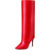 imageAllegra K Knee High Boots Women Pointed Toe Stiletto Heel Shark Boots Fold Over Boots for WomenRed