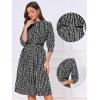imageAllegra K Pleated Dress for Womens Puff Half Sleeve Crew Neck Casual ALine DressesBlack