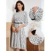 imageAllegra K Pleated Dress for Womens Puff Half Sleeve Crew Neck Casual ALine DressesWhite
