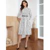 imageAllegra K Pleated Dress for Womens Puff Half Sleeve Crew Neck Casual ALine DressesWhite