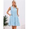 imageAllegra K Sleeveless Dress for Womens Tiered A Line V Neck Fitted Waist Casual Dresses with PocketsLight Blue