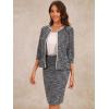 imageAllegra K Womens 2 Piece Skirt Sets 34 Sleeve Collarless Tweed Jacket Pencil Skirt Set Elegant Business Casual OutfitBlack