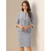 imageAllegra K Womens 2 Piece Skirt Sets 34 Sleeve Collarless Tweed Jacket Pencil Skirt Set Elegant Business Casual OutfitGray Blue