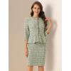 imageAllegra K Womens 2 Piece Skirt Sets 34 Sleeve Collarless Tweed Jacket Pencil Skirt Set Elegant Business Casual OutfitGreen