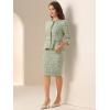 imageAllegra K Womens 2 Piece Skirt Sets 34 Sleeve Collarless Tweed Jacket Pencil Skirt Set Elegant Business Casual OutfitGreen