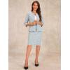 imageAllegra K Womens 2 Piece Skirt Sets 34 Sleeve Collarless Tweed Jacket Pencil Skirt Set Elegant Business Casual OutfitLight Blue