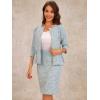 imageAllegra K Womens 2 Piece Skirt Sets 34 Sleeve Collarless Tweed Jacket Pencil Skirt Set Elegant Business Casual OutfitLight Blue