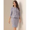 imageAllegra K Womens 2 Piece Skirt Sets 34 Sleeve Collarless Tweed Jacket Pencil Skirt Set Elegant Business Casual OutfitPurple