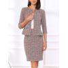 imageAllegra K Womens 2 Piece Skirt Sets 34 Sleeve Collarless Tweed Jacket Pencil Skirt Set Elegant Business Casual OutfitRed