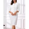 imageAllegra K Womens 2 Piece Skirt Sets 34 Sleeve Collarless Tweed Jacket Pencil Skirt Set Elegant Business Casual OutfitWhite