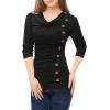 imageAllegra K Womens Cowl Neck Tops Long Sleeve Buttons Decor Tuinc Shirts Ruched TopBlack