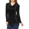 imageAllegra K Womens Cowl Neck Tops Long Sleeve Buttons Decor Tuinc Shirts Ruched TopBlack