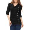 imageAllegra K Womens Cowl Neck Tops Long Sleeve Buttons Decor Tuinc Shirts Ruched TopBlack