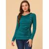 imageAllegra K Womens Cowl Neck Tops Long Sleeve Buttons Decor Tuinc Shirts Ruched TopBlue Green