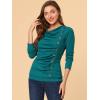 imageAllegra K Womens Cowl Neck Tops Long Sleeve Buttons Decor Tuinc Shirts Ruched TopBlue Green
