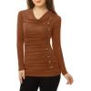 imageAllegra K Womens Cowl Neck Tops Long Sleeve Buttons Decor Tuinc Shirts Ruched TopBrown