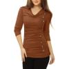 imageAllegra K Womens Cowl Neck Tops Long Sleeve Buttons Decor Tuinc Shirts Ruched TopBrown