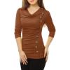 imageAllegra K Womens Cowl Neck Tops Long Sleeve Buttons Decor Tuinc Shirts Ruched TopBrown