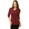 imageAllegra K Womens Cowl Neck Tops Long Sleeve Buttons Decor Tuinc Shirts Ruched TopBurgundy