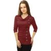 imageAllegra K Womens Cowl Neck Tops Long Sleeve Buttons Decor Tuinc Shirts Ruched TopBurgundy