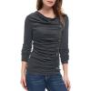 imageAllegra K Womens Cowl Neck Tops Long Sleeve Buttons Decor Tuinc Shirts Ruched TopDark Gray