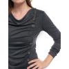 imageAllegra K Womens Cowl Neck Tops Long Sleeve Buttons Decor Tuinc Shirts Ruched TopDark Gray