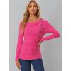 imageAllegra K Womens Cowl Neck Tops Long Sleeve Buttons Decor Tuinc Shirts Ruched TopFushcia Pink