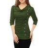 imageAllegra K Womens Cowl Neck Tops Long Sleeve Buttons Decor Tuinc Shirts Ruched TopGreen