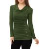 imageAllegra K Womens Cowl Neck Tops Long Sleeve Buttons Decor Tuinc Shirts Ruched TopGreen