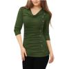 imageAllegra K Womens Cowl Neck Tops Long Sleeve Buttons Decor Tuinc Shirts Ruched TopGreen