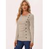 imageAllegra K Womens Cowl Neck Tops Long Sleeve Buttons Decor Tuinc Shirts Ruched TopKhaki